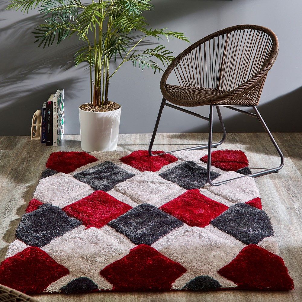 3D GEO Diamond Rugs In Red